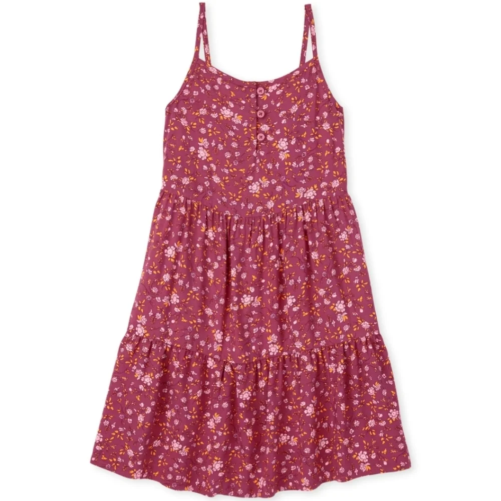 Girls Sundress Floral Pink Tiered Size 16 Boho Summer Dress Adjustable Straps - Picture 3 of 15